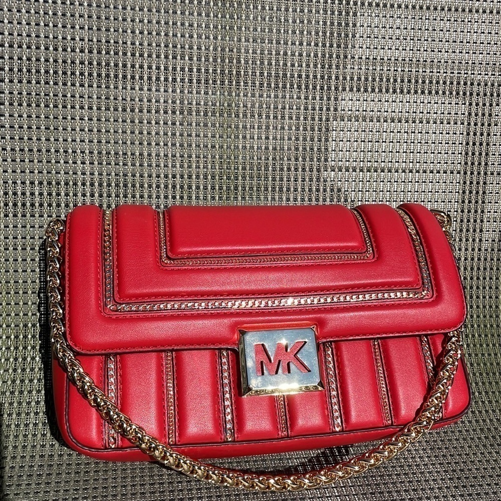 Michael Kors ❤️ chain link red shoulder bag crossbody - Picture 2 of 14